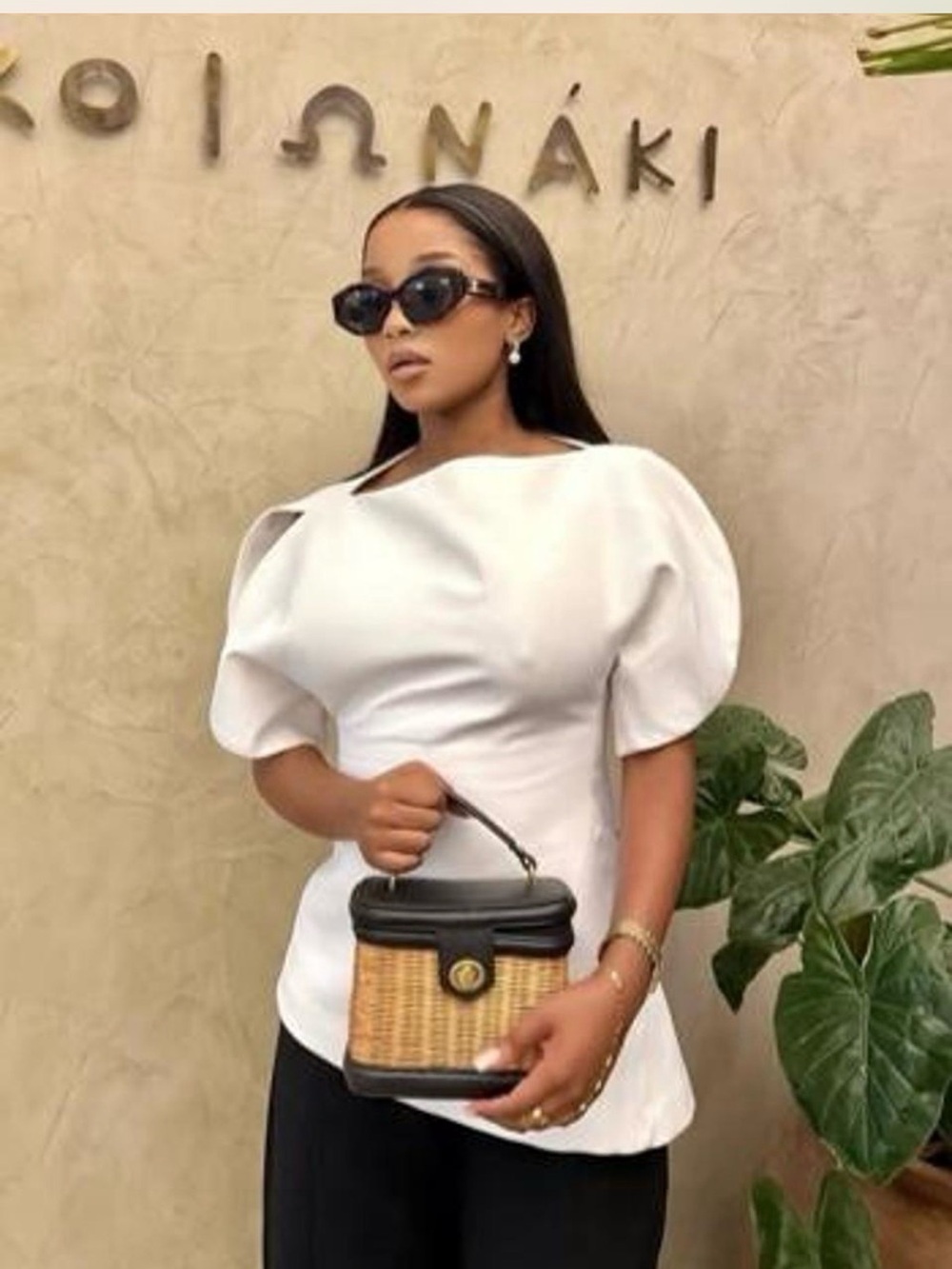 Zara Cream Sculptural Sleeve Tunic Top